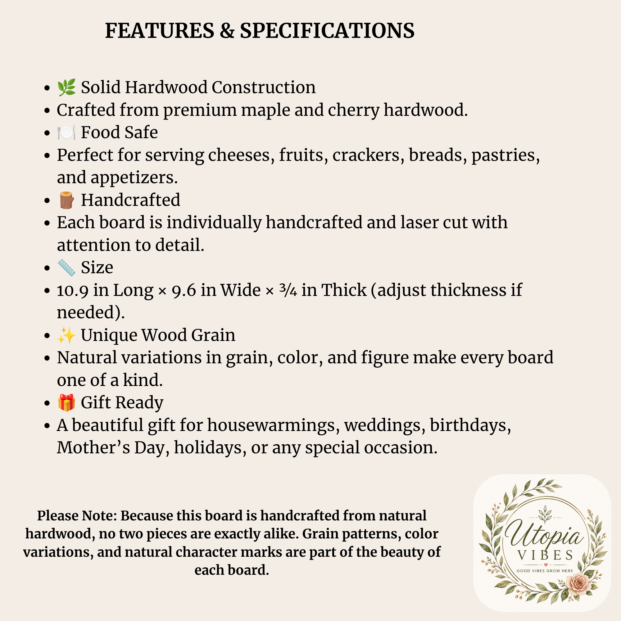 Monstera Hardwood Serving Board - Image 6